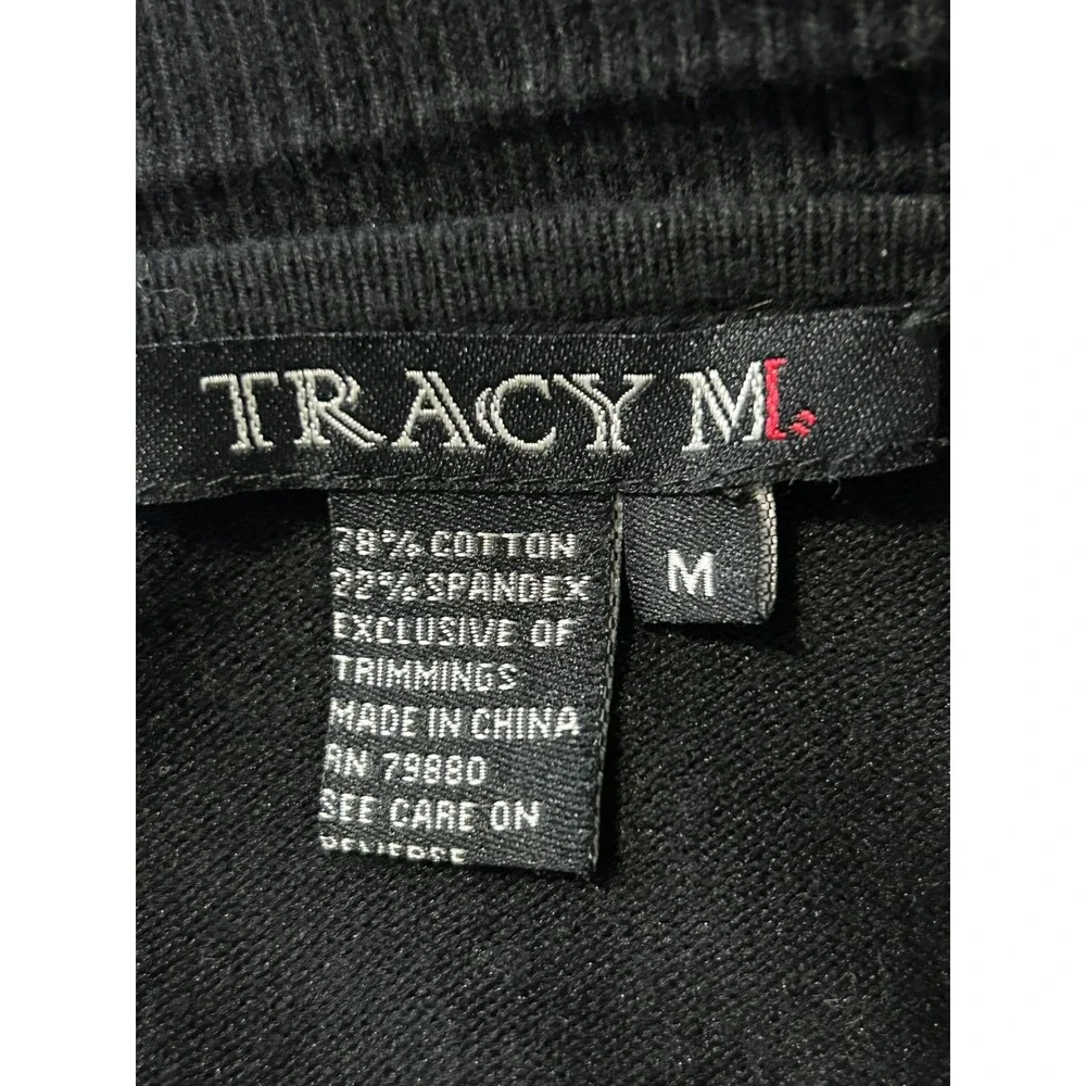 Tracy M Womens Black Beaded Sequin Cardigan Sweater Scoop Neck Ribbed Size M